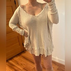 We the Free Cream Knit Off-Shoulder Thermal Dress/Tunic